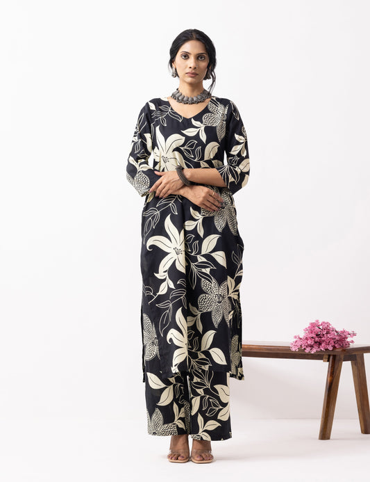 Black Block Printed Mira Kurta Set (Set of 2)