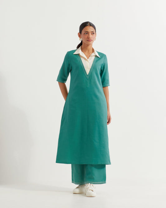 Green Collared Co-ord Set (Set of 2)