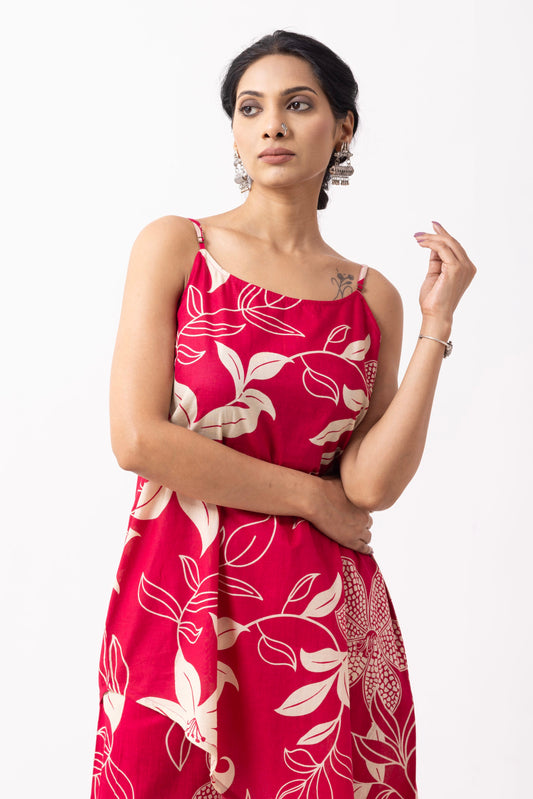 Crimson Red Block Printed Raya Kurta Set (Set of 2)