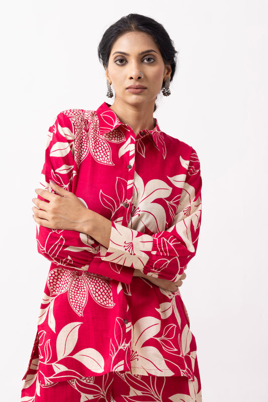 Crimson Red Block Printed Caroline Co-ord Set (Set of 2)