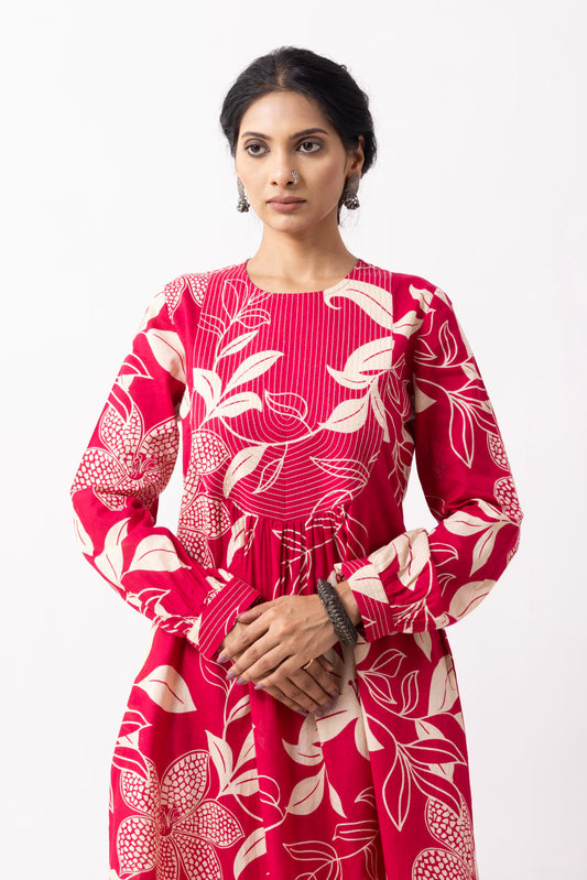 Crimson Red Block Printed Aadhira Kurta Set (Set of 2)