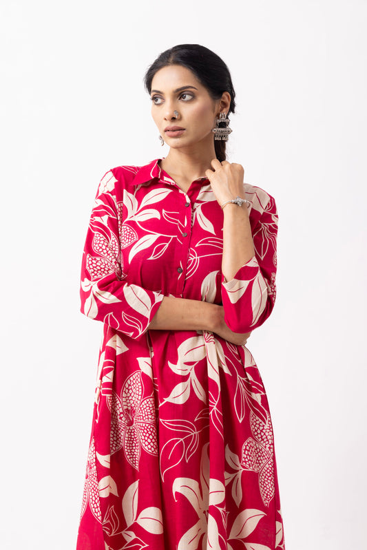 Crimson Red Block Printed Victoria Kurta Set (Set of 2)