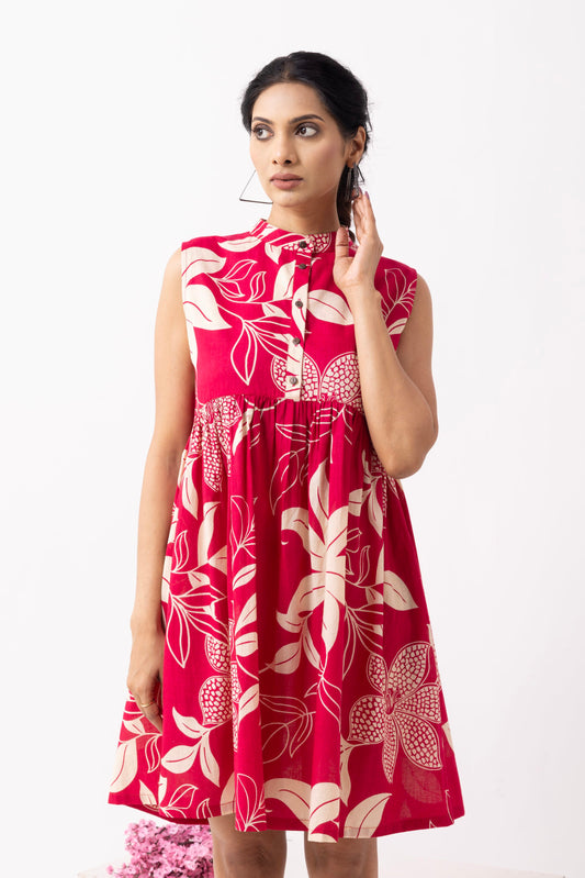 Crimson Red Block Printed Amore Dress