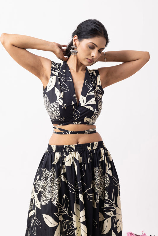 Black Block Printed Bonita Co-ord Set (Set of 2)