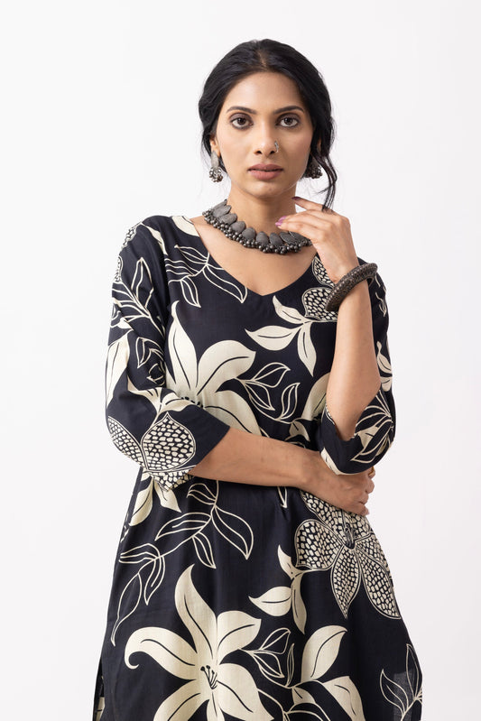 Black Block Printed Mira Kurta Set (Set of 2)