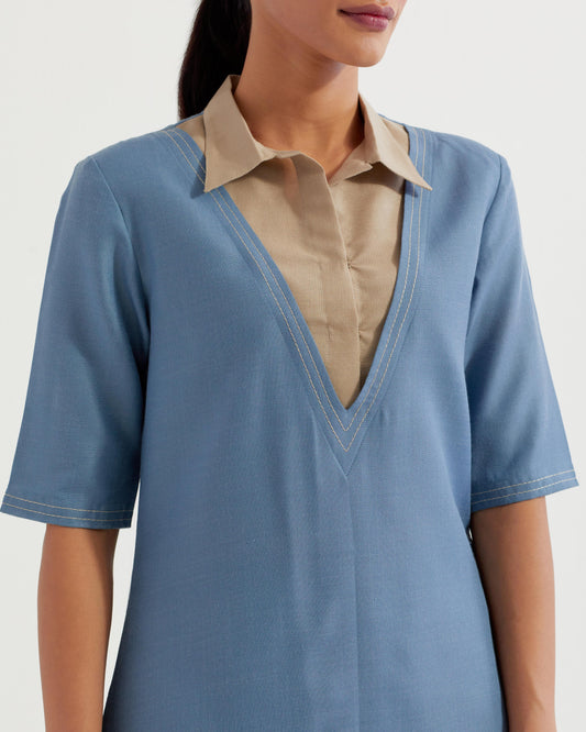 Blue Collared Co-ord Set (Set of 2)