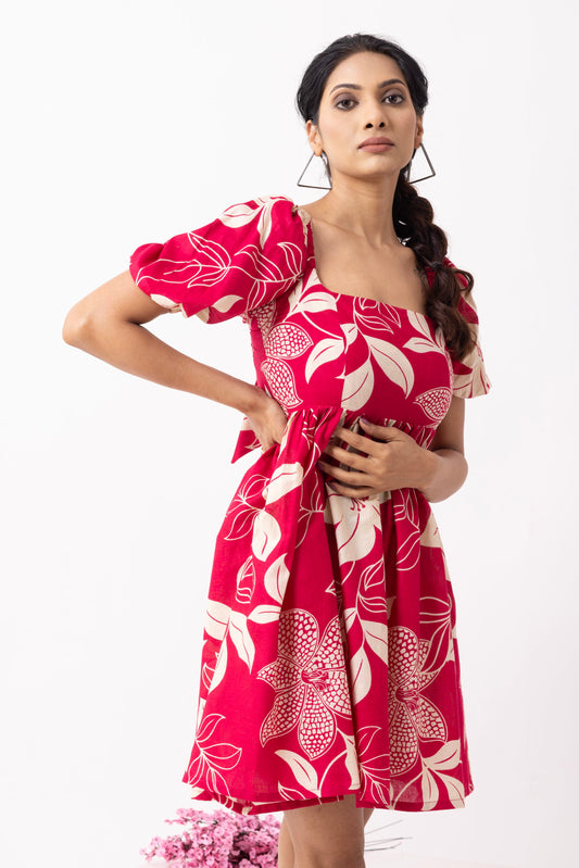 Crimson Red Block Printed Moana Dress