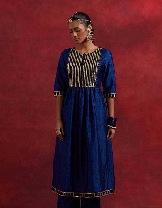 Blue Black Raw Silk Gauhar Kurta