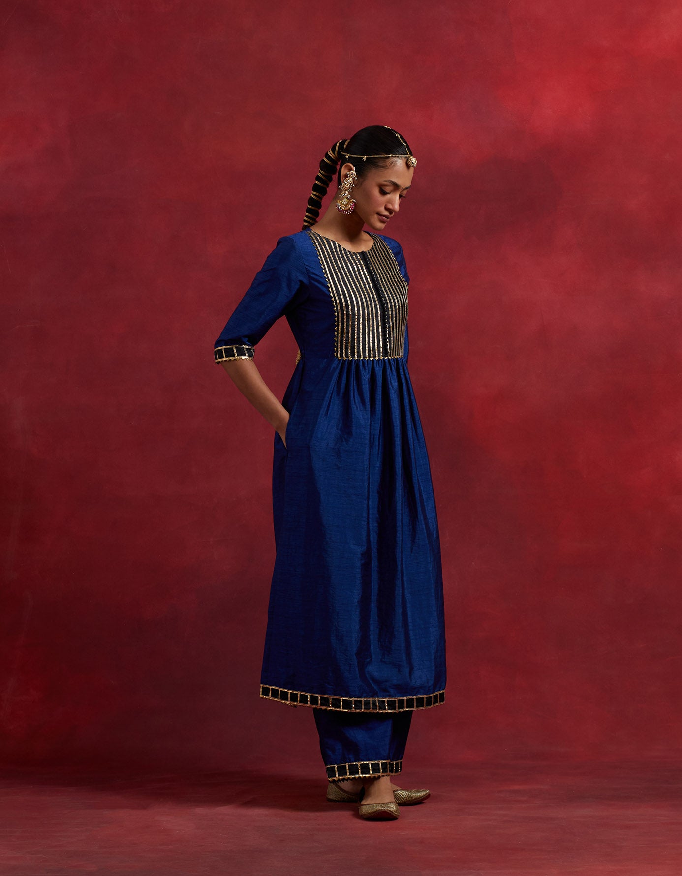 Blue Black Raw Silk Gauhar Kurta