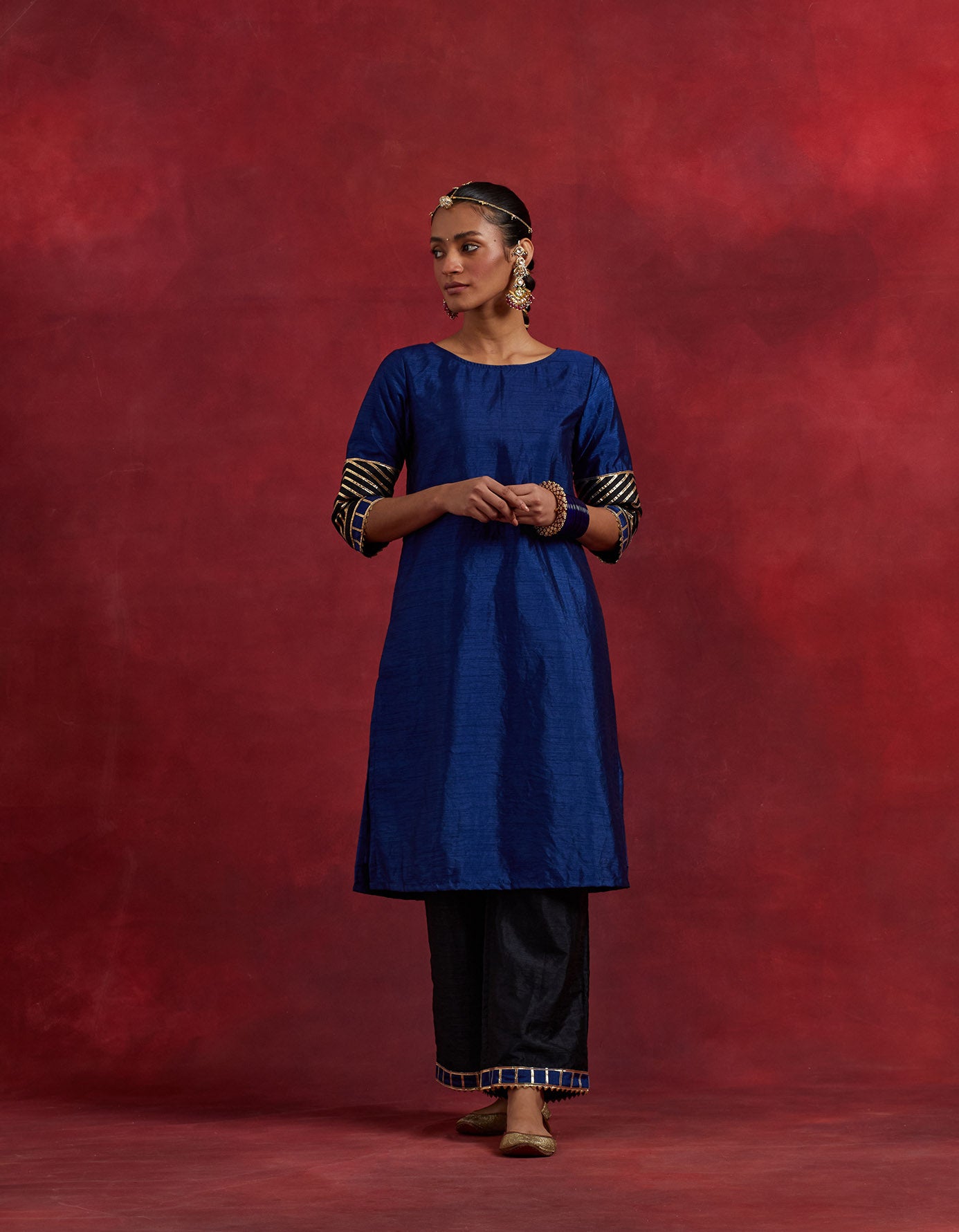 Blue Black Raw Silk Jennifer Kurta