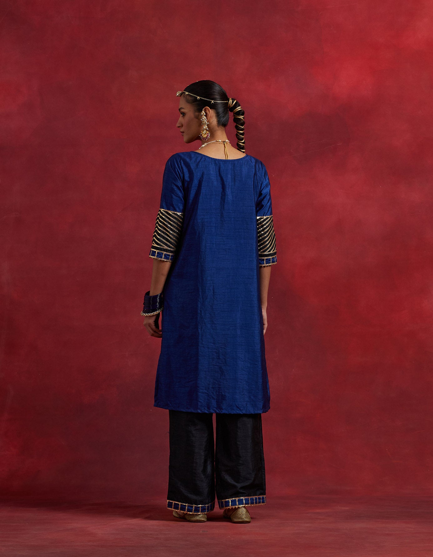 Blue Black Raw Silk Jennifer Kurta