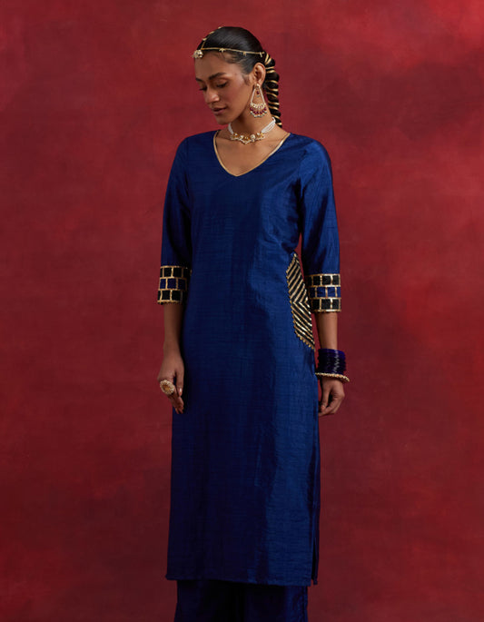 Blue Black Raw Silk Mira Kurta