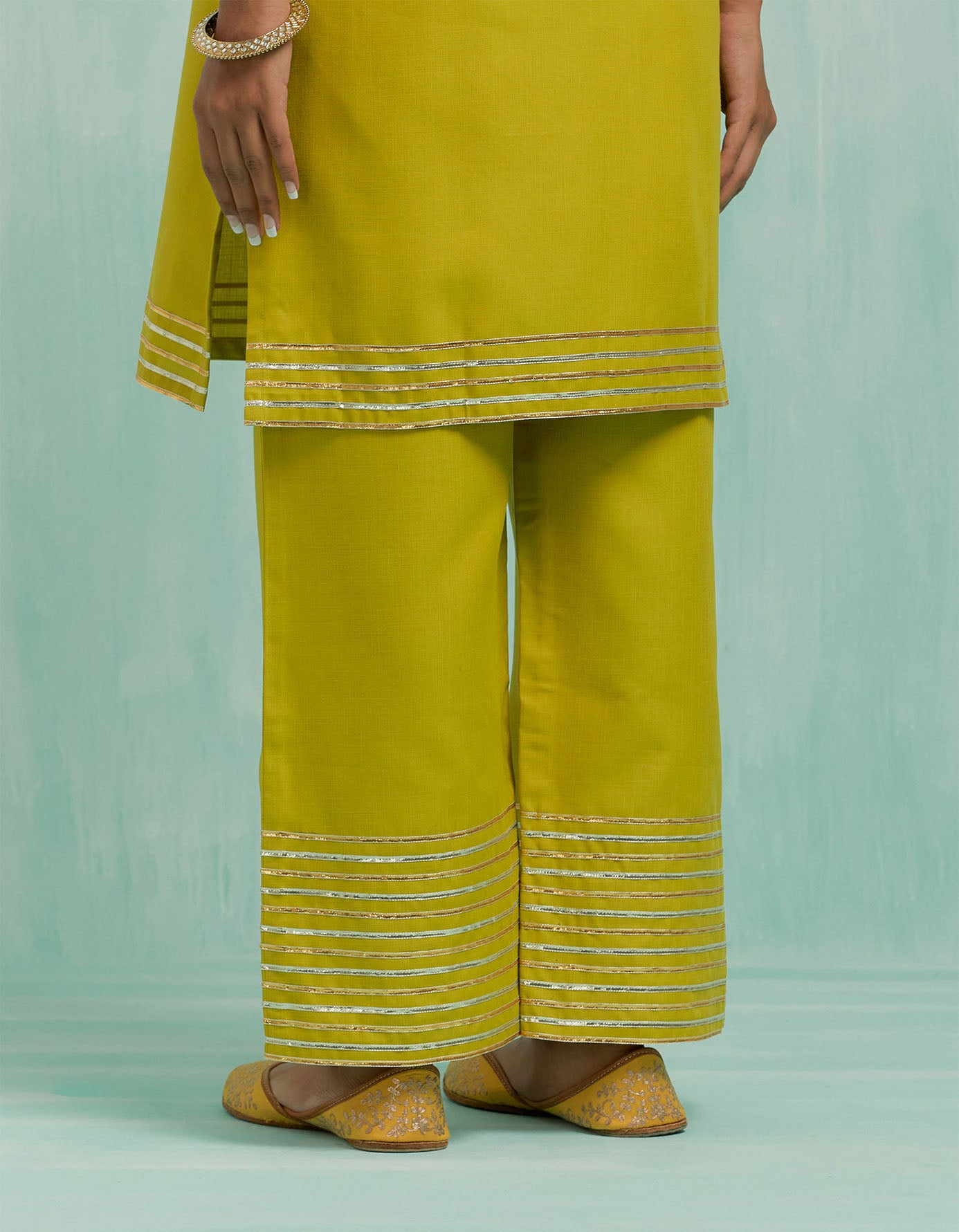Buy Gold Chiffon Parallel Pants Online - Shop for W