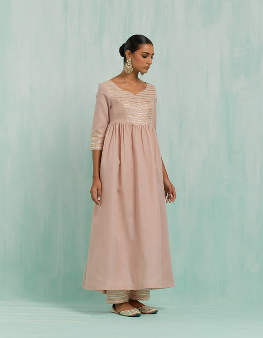 Pale Pink Naaz Anarkali Kurta And Palazzo With Gold Silver Gota Details (Set Of 2)