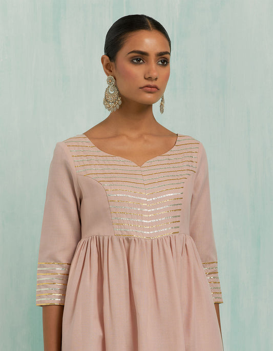 Pale Pink Naaz Anarkali Kurta And Palazzo With Gold Silver Gota Details (Set Of 2)