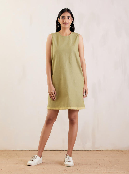 Light Green Cotton Dress With Back Button