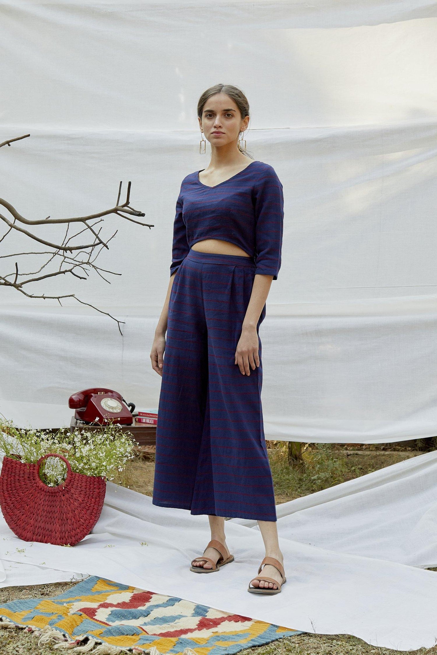Blue Red Cotton Twill Stripe Co-ord set - The Indian Cause