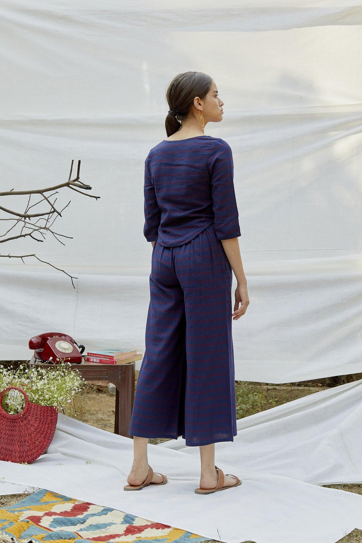 Blue Red Cotton Twill Stripe Co-ord set - The Indian Cause