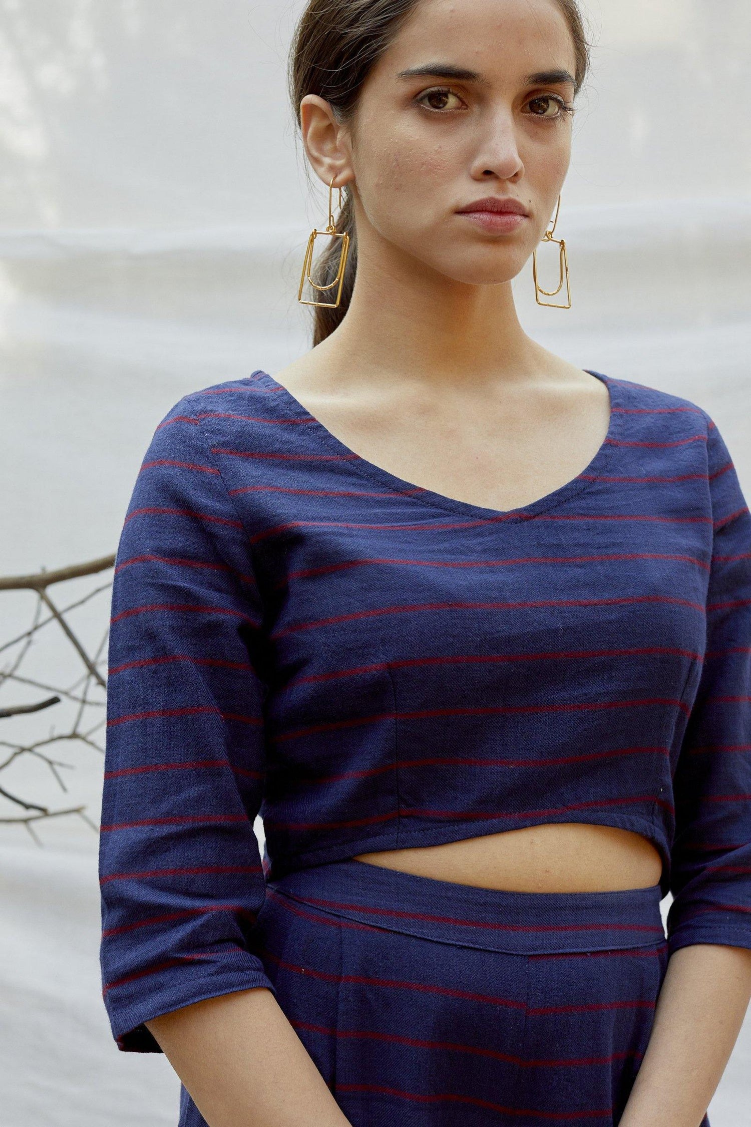 Blue Red Cotton Twill Stripe Co-ord set - The Indian Cause