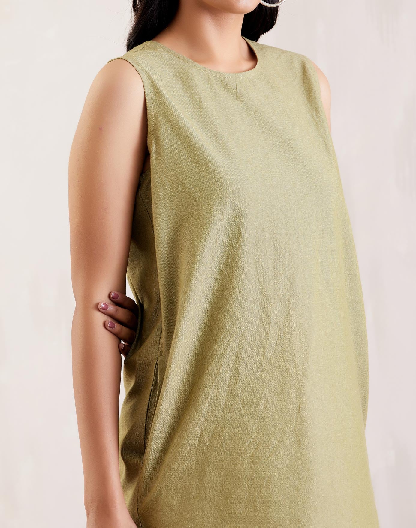 Light Green Cotton Dress With Back Button