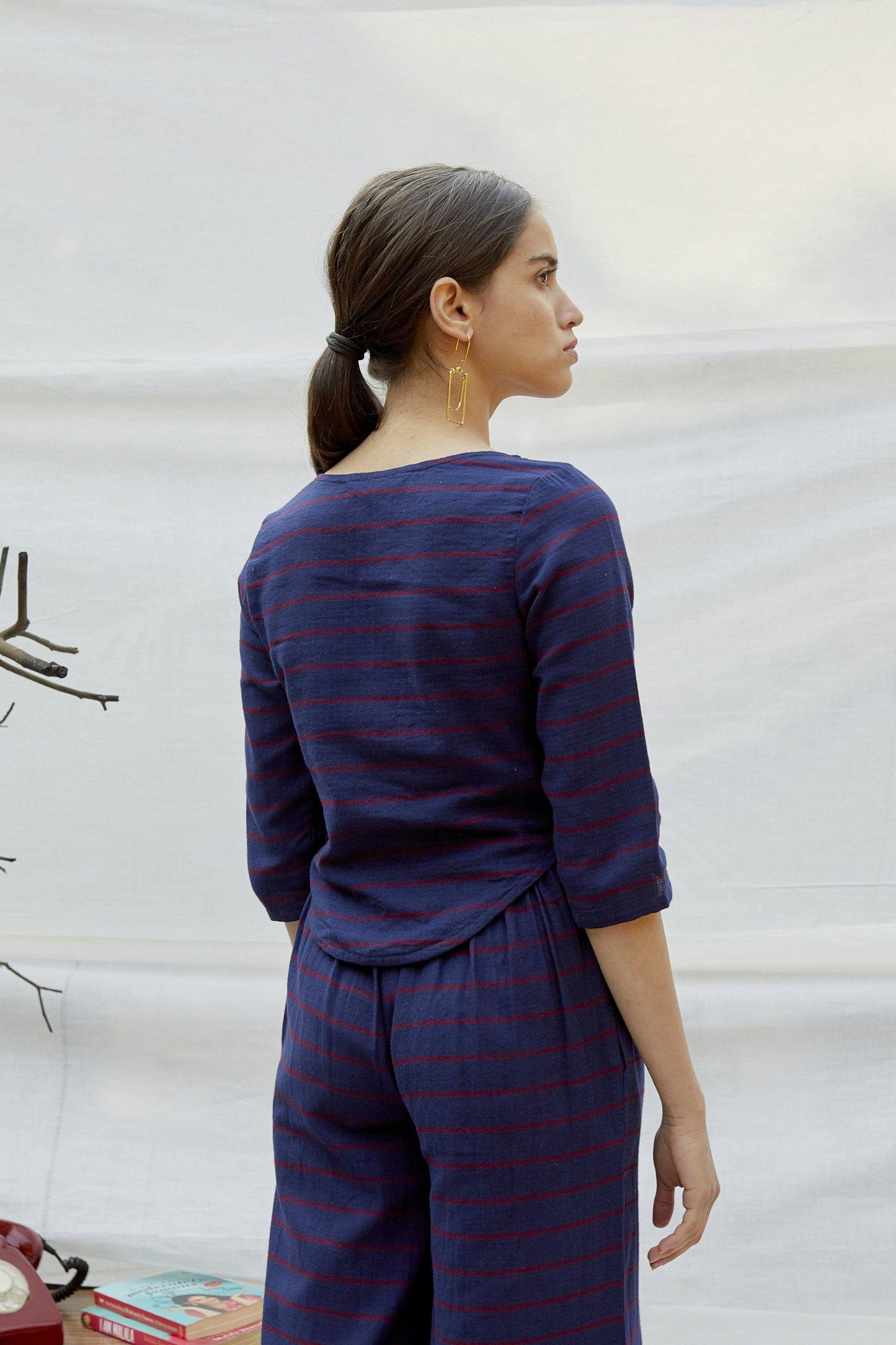 Blue Red Cotton Twill Stripe Co-ord set - The Indian Cause