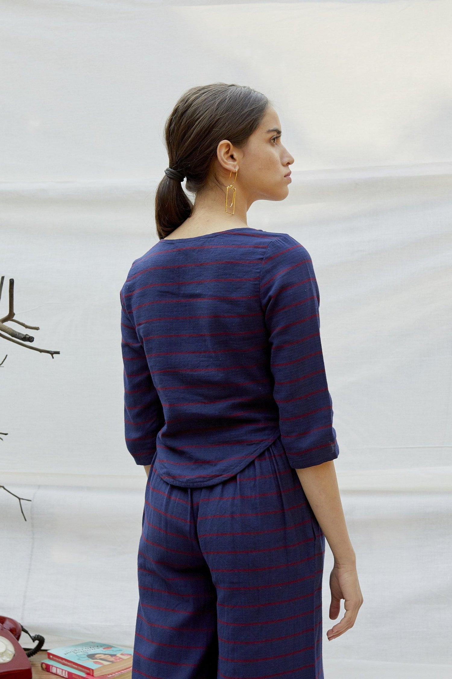 Blue Red Cotton Twill Stripe Co-ord set - The Indian Cause