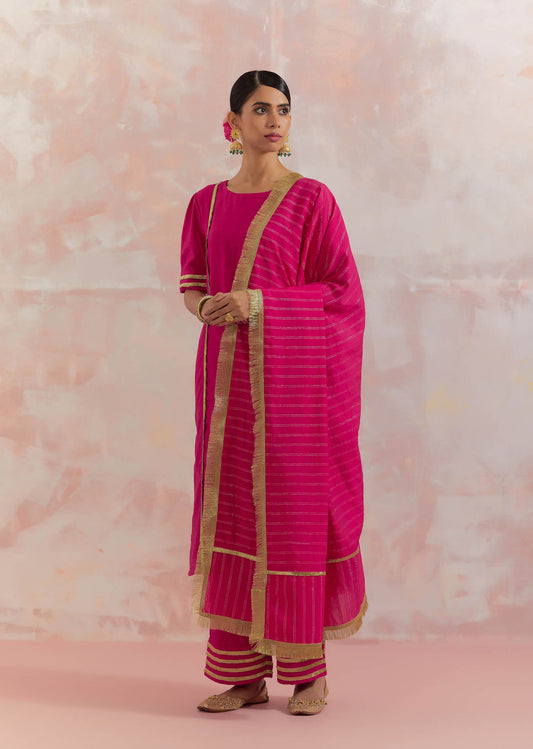 Chanderi Stripe Dupatta- Pink