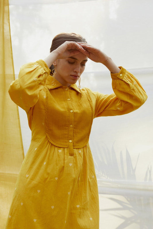 Cotton dobby dress with yoke - The Indian Cause