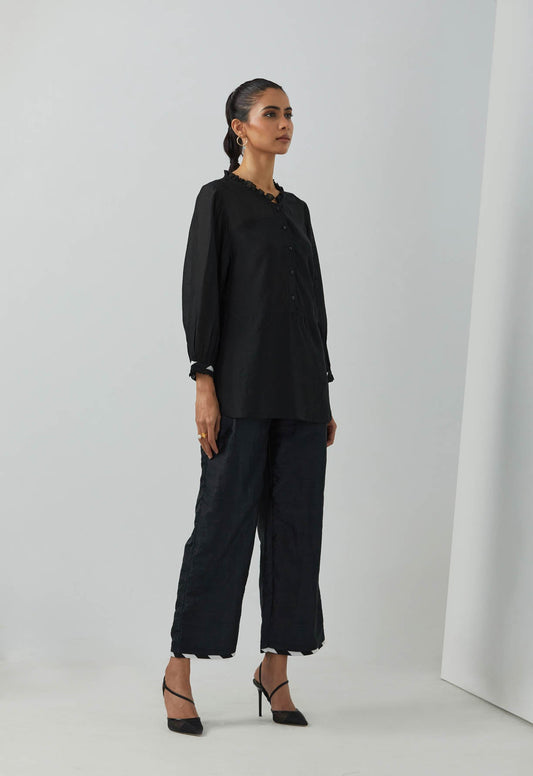 Black Chanderi Gypsy Tunic With Palazzo (Set Of 2) - The Indian Cause