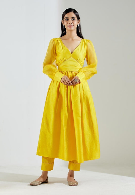Yellow Electra Kurta Dress with Pant (Set of 2) - The Indian Cause