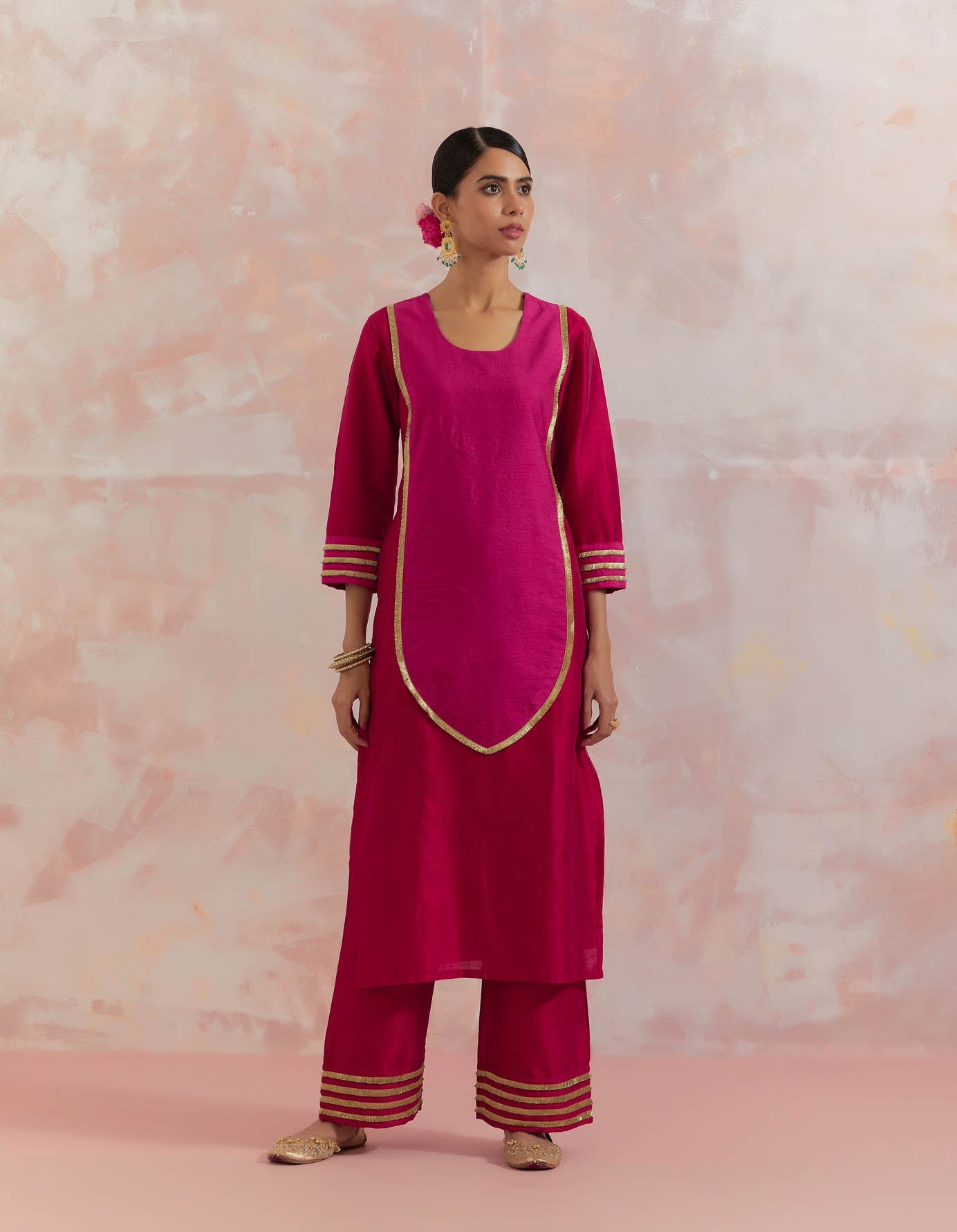 Red/Pink Rooh-E-Dari Kurta With Pant (Set Of 2) - The Indian Cause