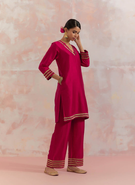 Red Kali Short Kurta With Pant (Set Of 2) - The Indian Cause