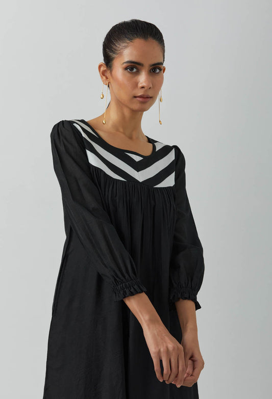 Black Chanderi Gulnar Gathered Tunic - The Indian Cause