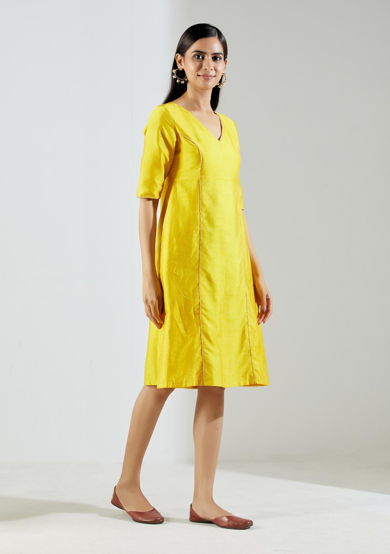 Yellow Markab Kurta Dress with Pant (Set of 2) - The Indian Cause