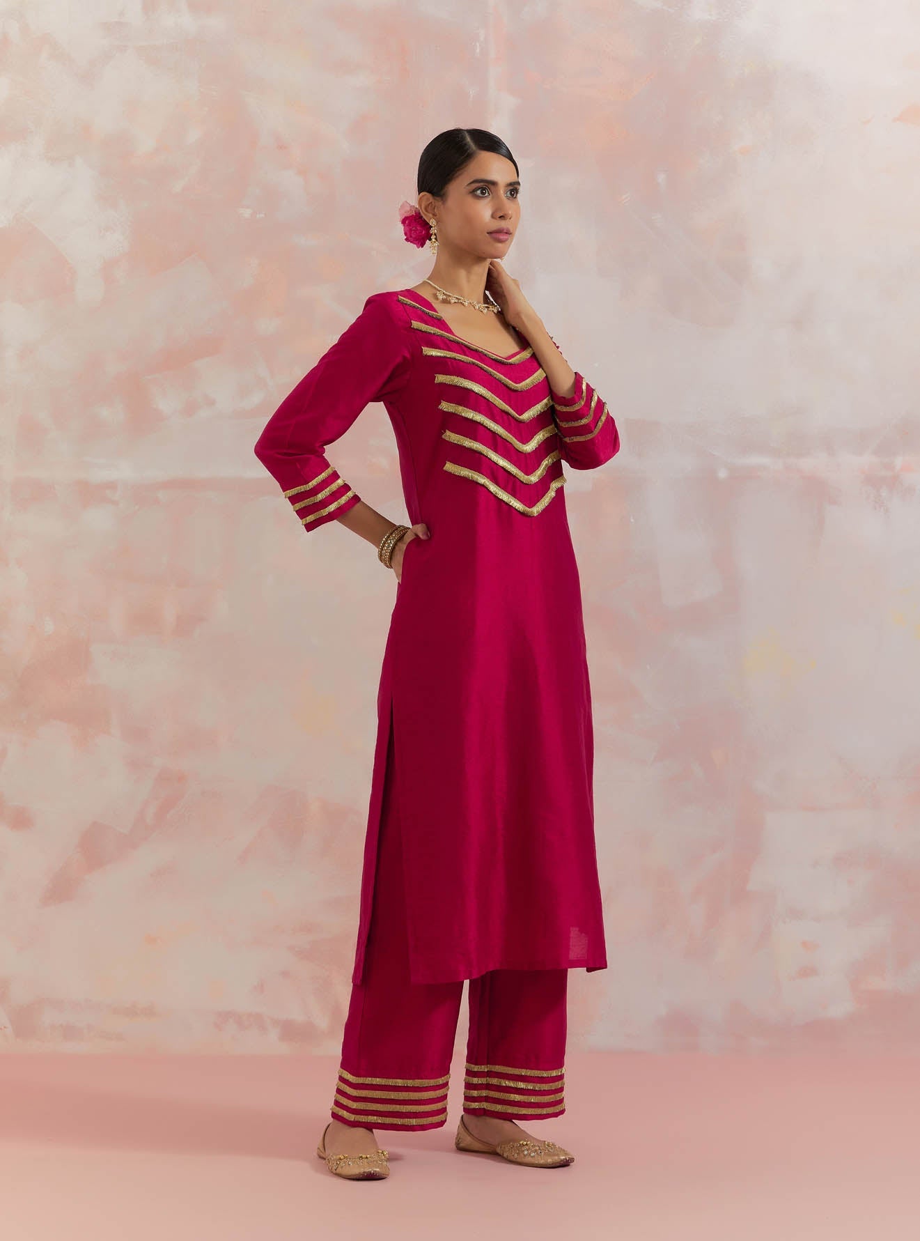 Red Rooh Kurta With Pant (Set Of 2) - The Indian Cause