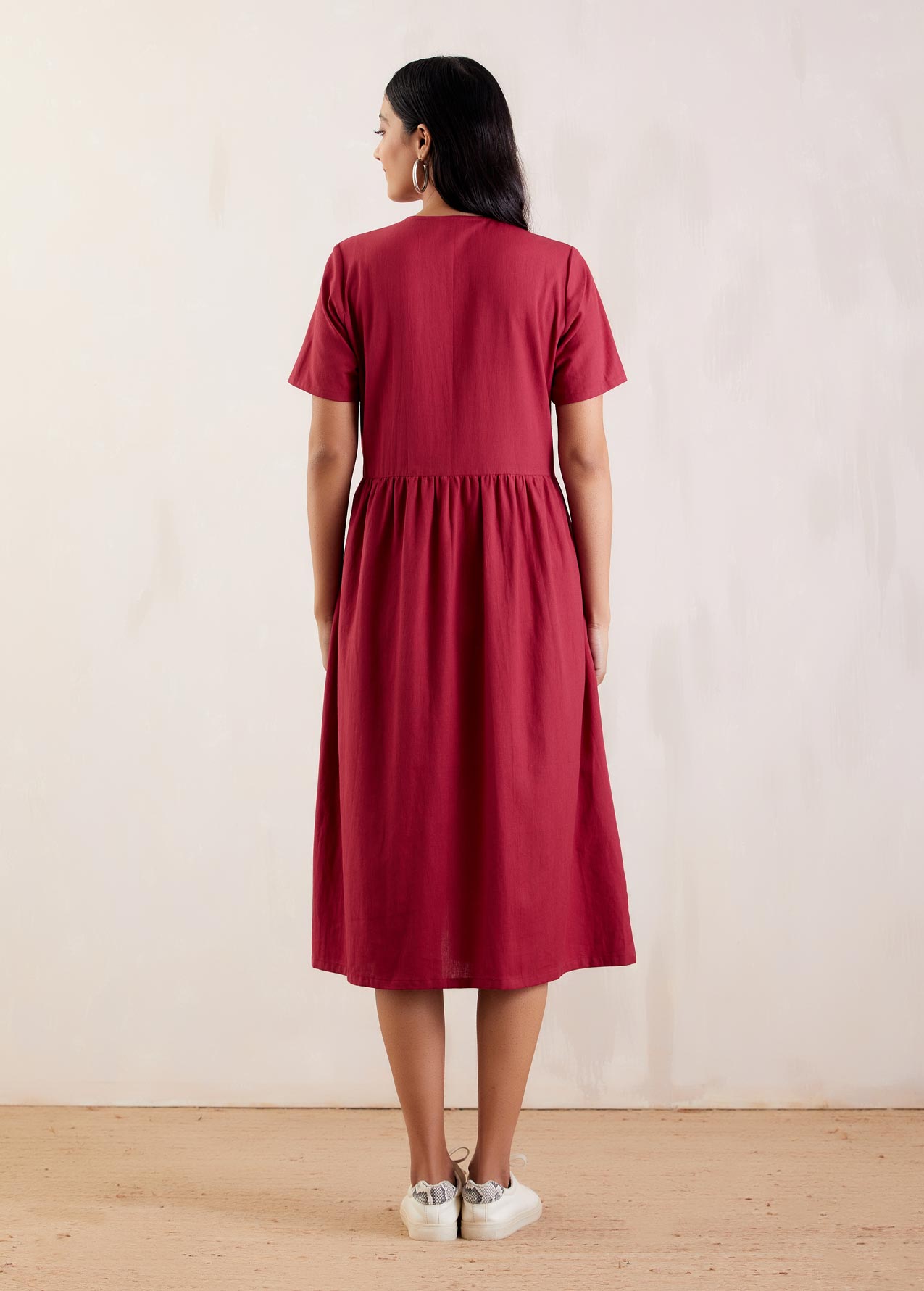 Red Cotton Long Shirt Dress - The Indian Cause