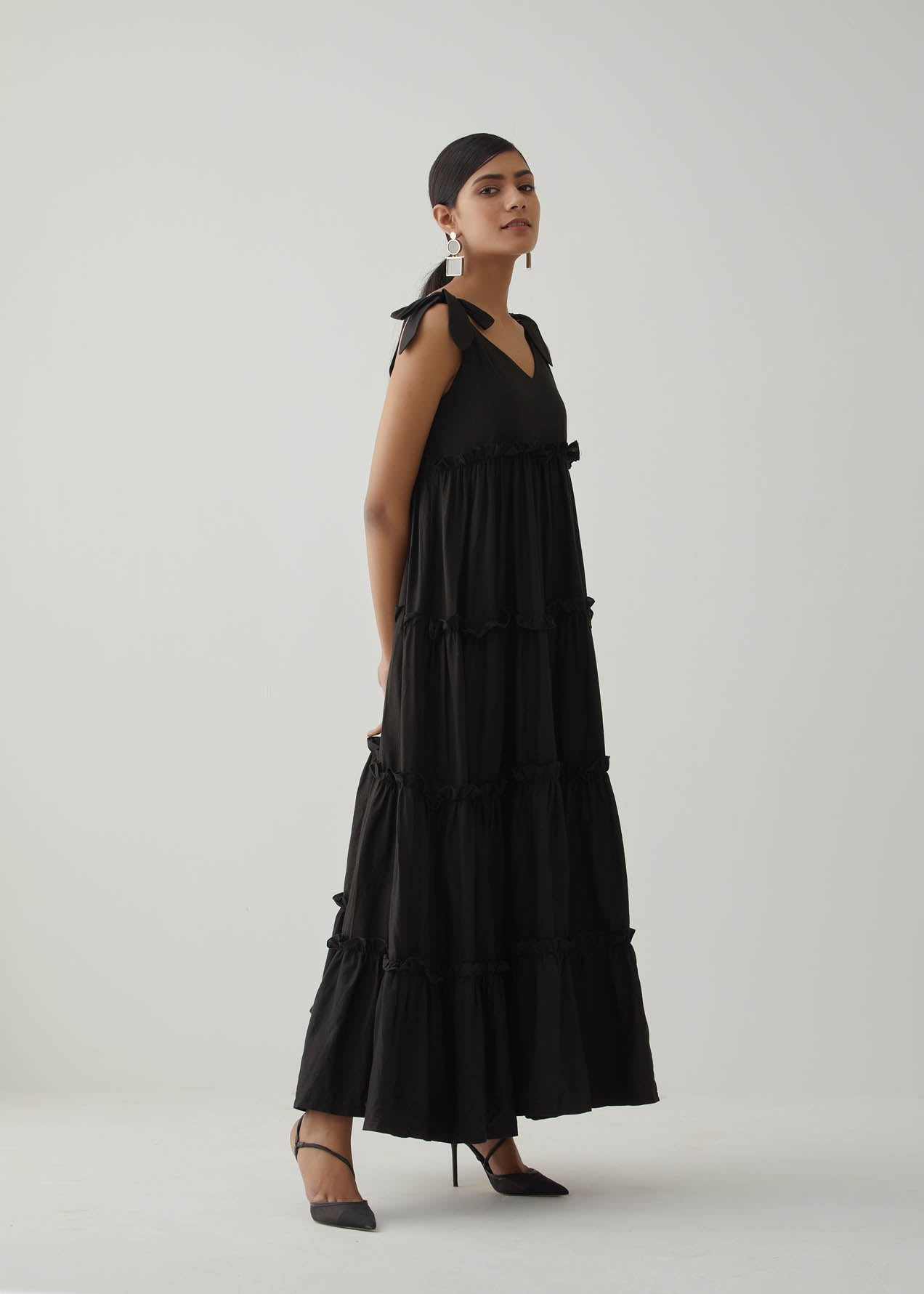 Black Tiered Long Maxi Dress - The Indian Cause