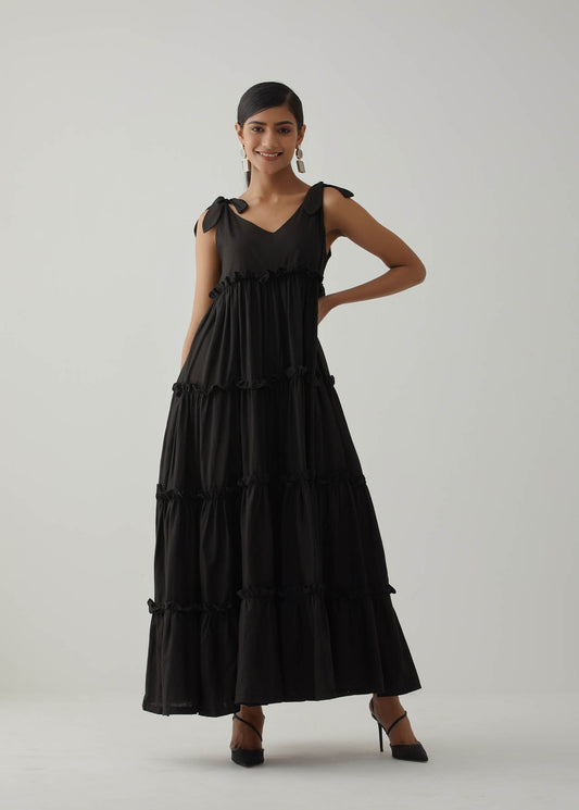 Black Tiered Long Maxi Dress - The Indian Cause