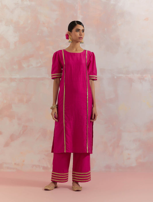 Pink Rukbat Kurta With Pant (Set Of 2) - The Indian Cause