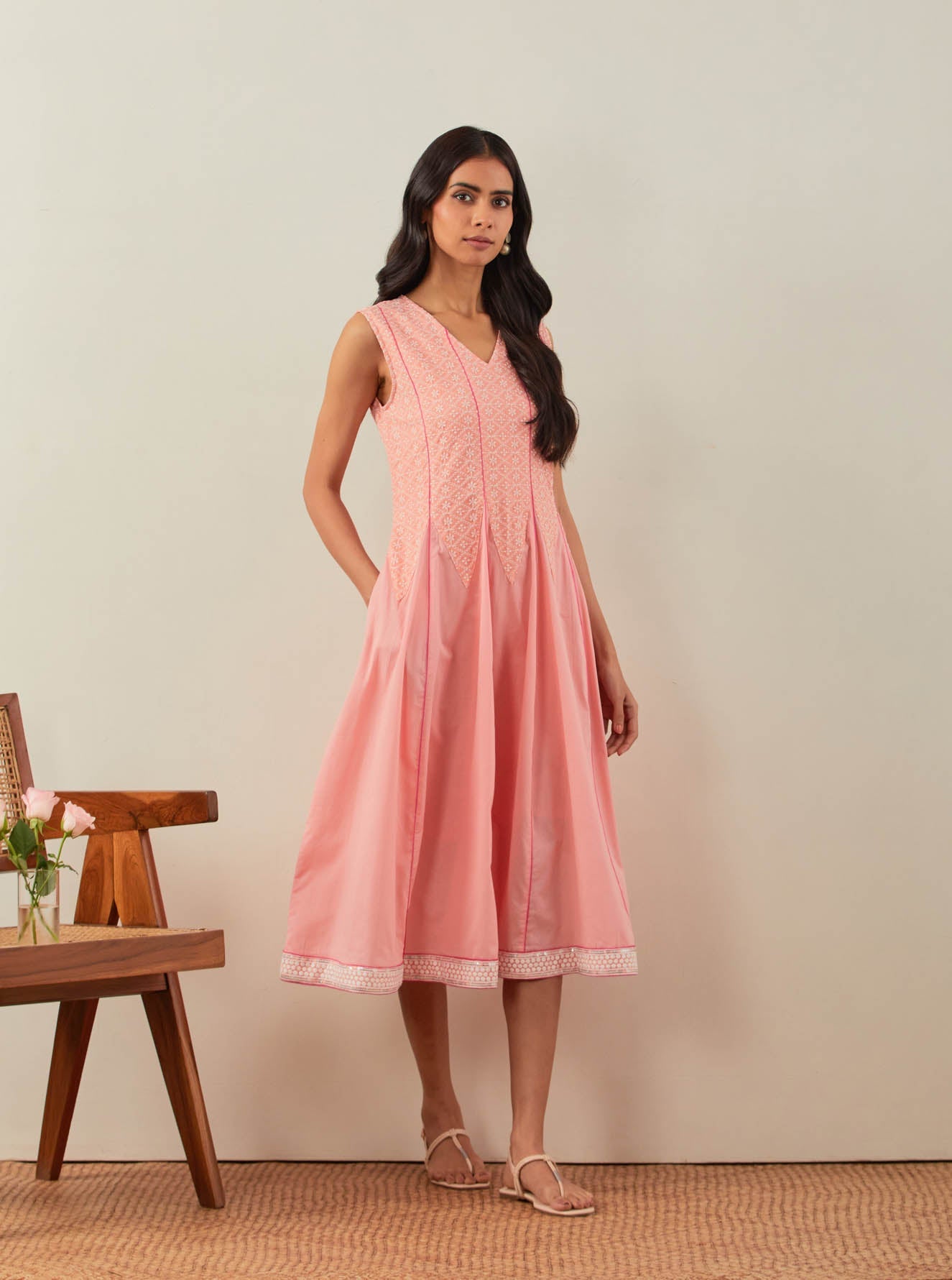 Peach Chikankari Mastani Kalidar A-Line Dress - The Indian Cause