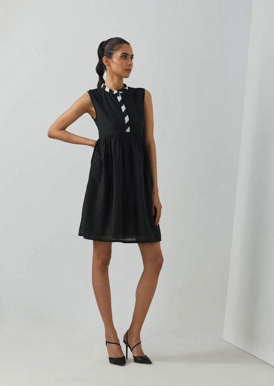 Black Chanderi Amore Placket Short Dress - The Indian Cause