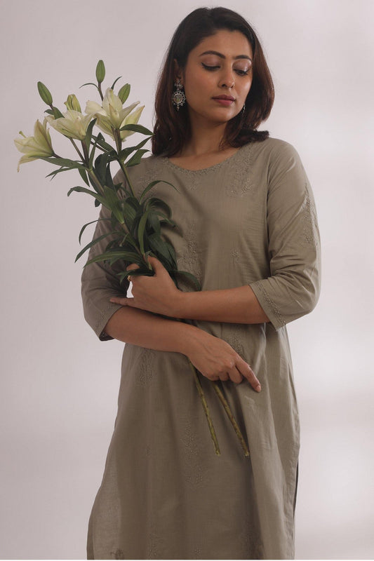 Gul Sage Green Chikankari Kurta - The Indian Cause