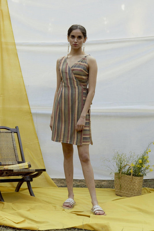Cotton Stripe wrap dress - The Indian Cause