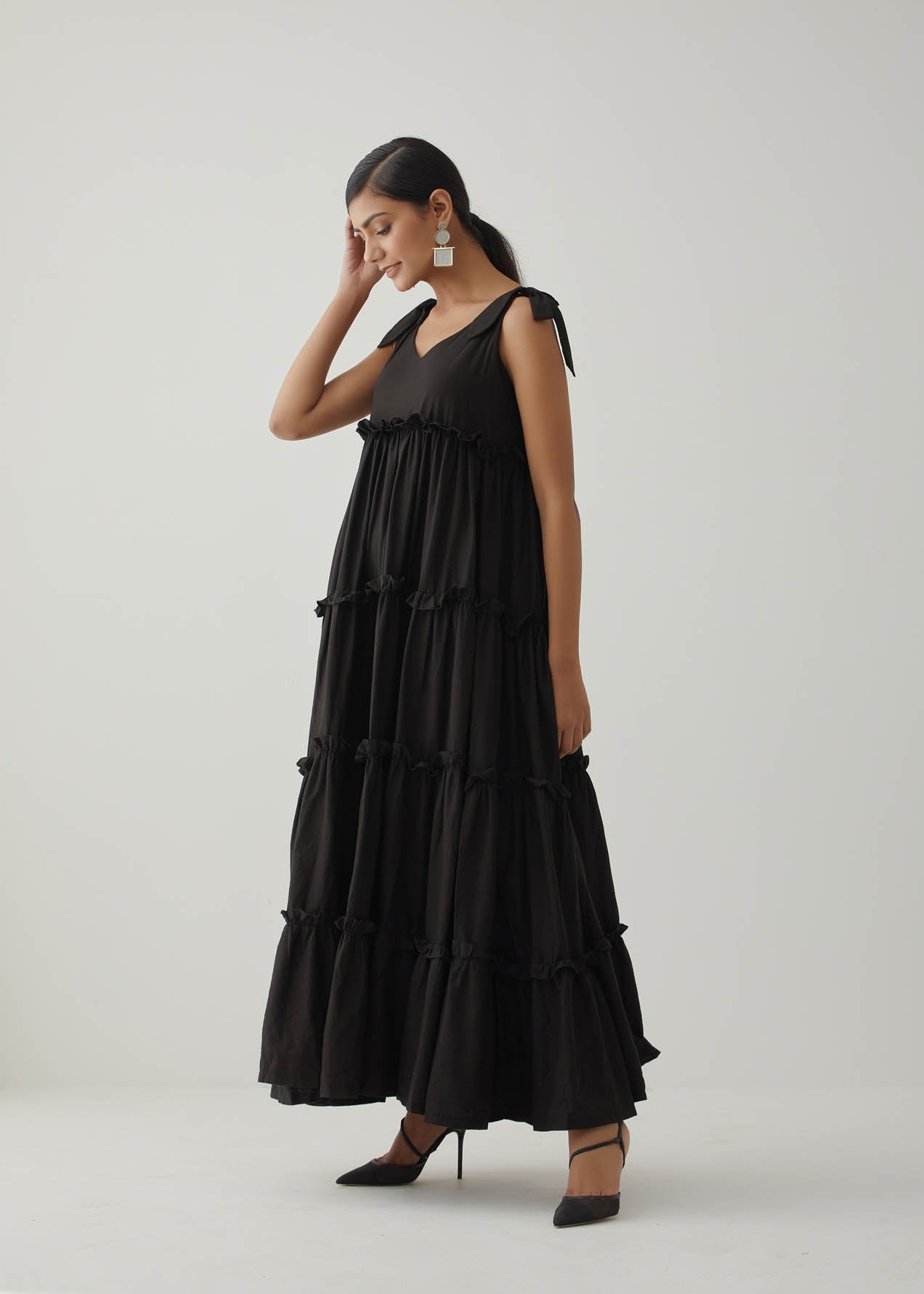 Black Tiered Long Maxi Dress - The Indian Cause