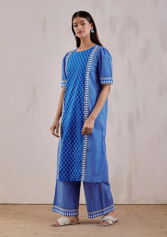 Blue Printed Rukbat Kurta - The Indian Cause