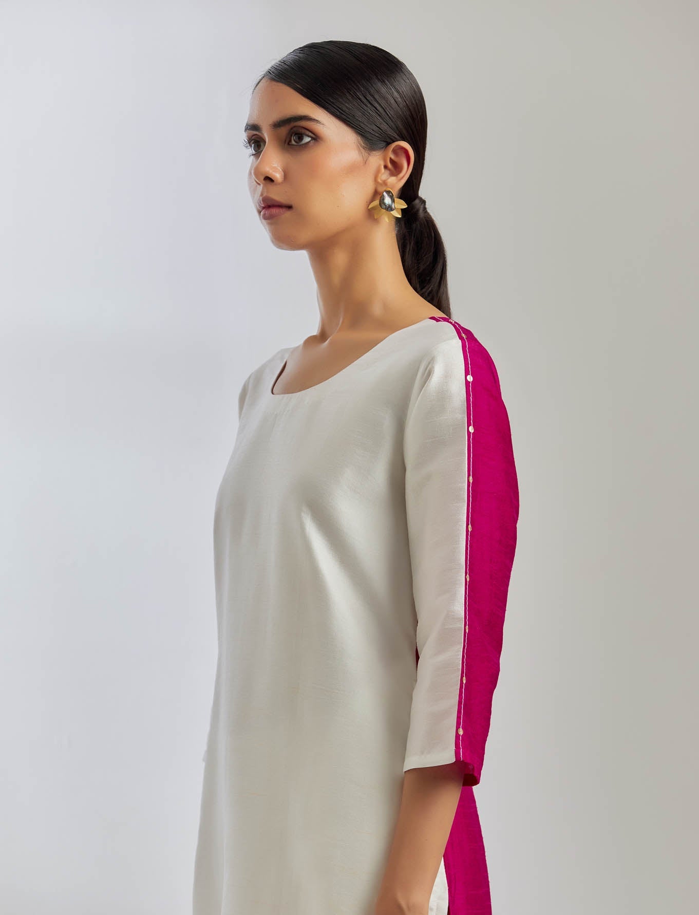 White/Pink Raw Silk Half And Half Kurta - The Indian Cause