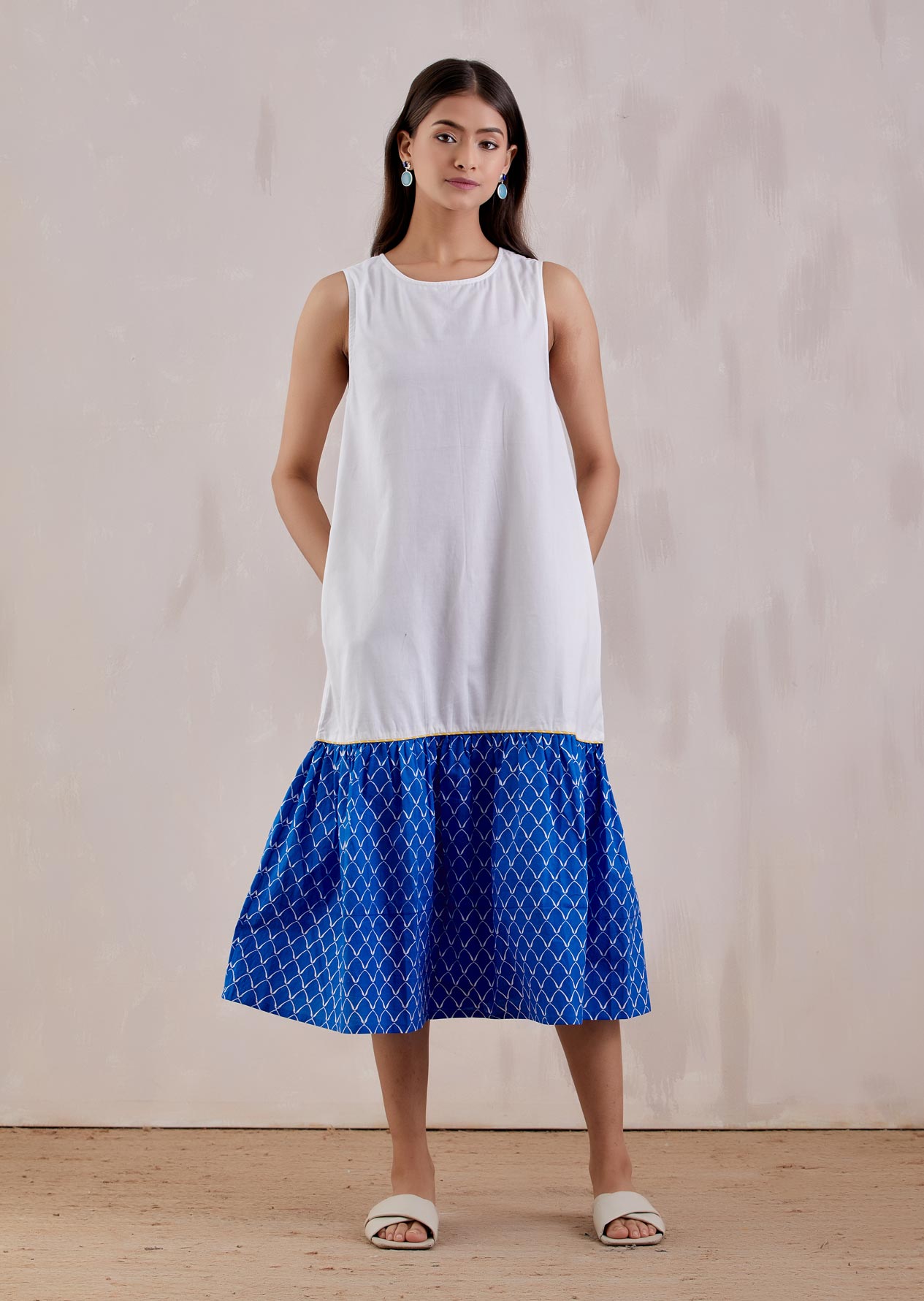 White Blue Printed long Dress - The Indian Cause