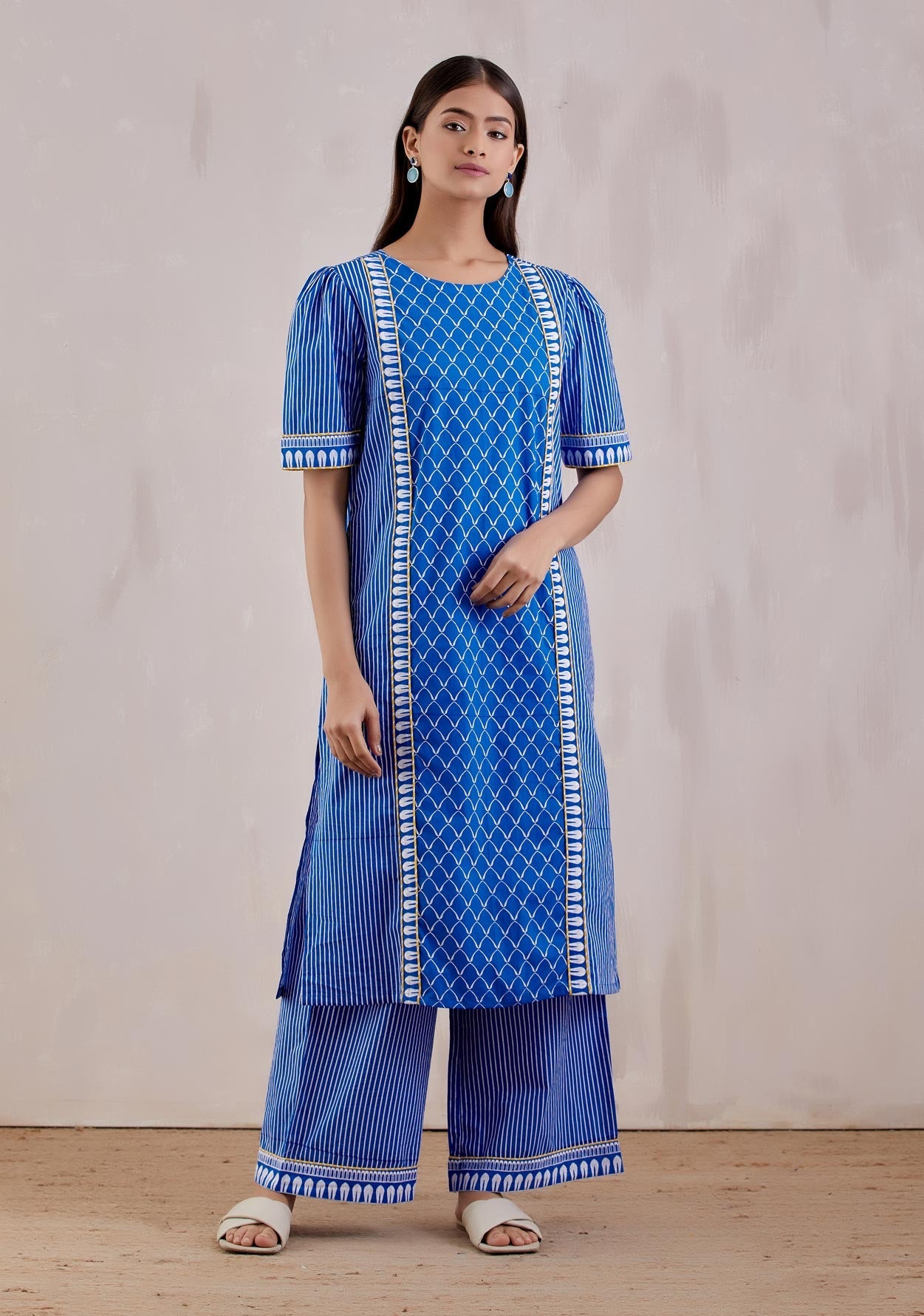 Blue Printed Rukbat Kurta - The Indian Cause