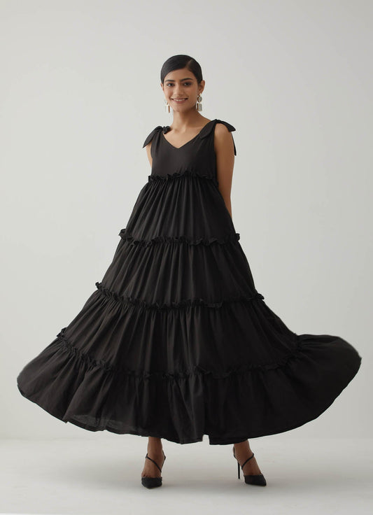 Black Tiered Long Maxi Dress - The Indian Cause