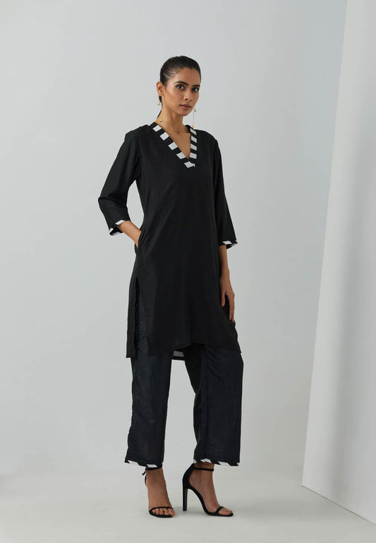 Black Chanderi Kali Short Kurta - The Indian Cause